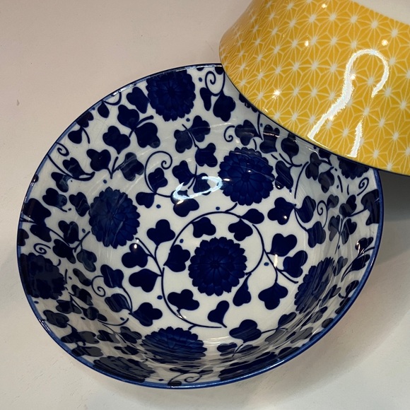 Elegant Blue and Yellow Floral Bowl Set - Picture 1 of 8